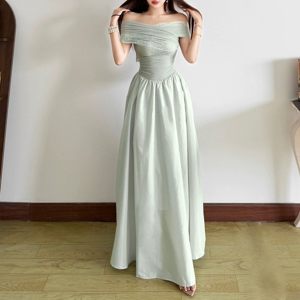 Zara Summer Off Shoulder Lace Mesh Flared Maxi Dress